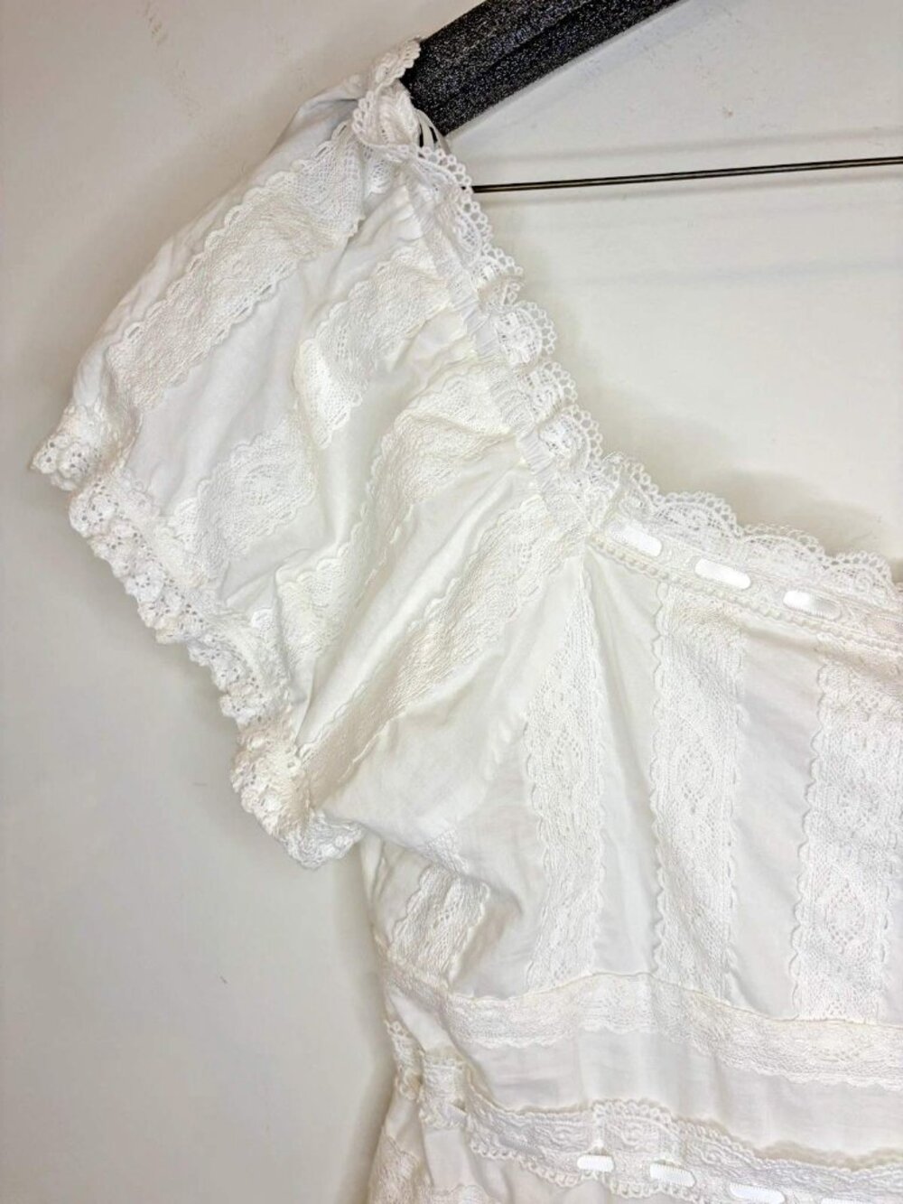 NWT Caroline Constas White Lace Cotton Midi Dress M Cottagecore Boho Milkmaid - Picture 11 of 16